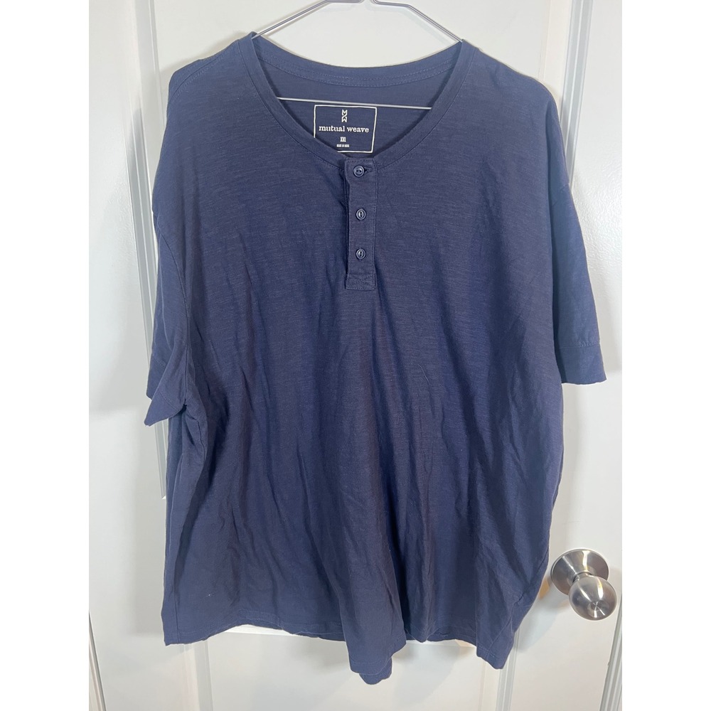 Mutual Weave Mens Henley Shirt Slub Knit Navy Blue XXL